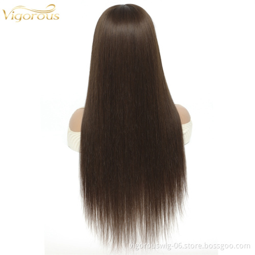 Vigorous wholesale vendor cheap brown machine mink raw brazilian protein hair treatment wig with bang 100% human hair